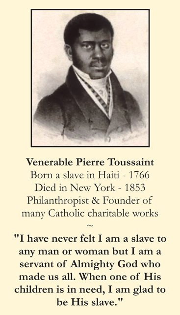 Venerable Pierre Toussaint Prayer Card